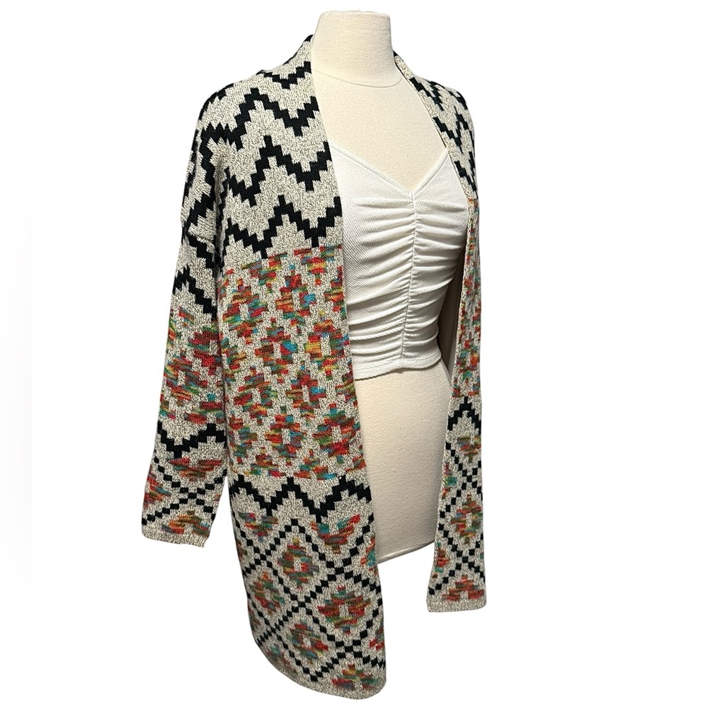 Debut Aztec Cozy Geometric Open Knit Longline Cardigan Size Small